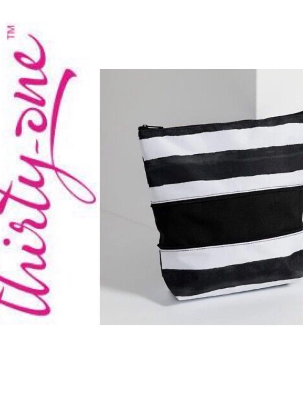 thirty-one expandable pouch Black and White Striped Cosmetic Bag